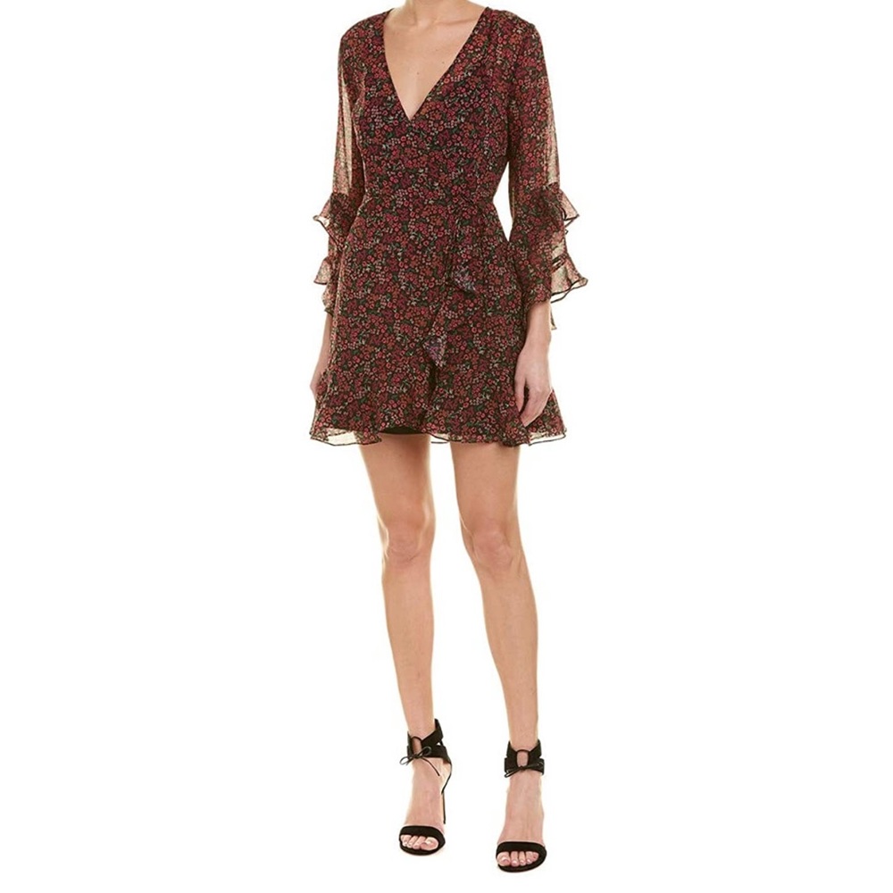 The Fifth Label Elective Long Ruffle Sleeve, Floral Wrap Dress, Size Medium